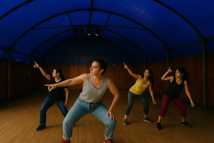 Dansende mensen in de blauwe tent